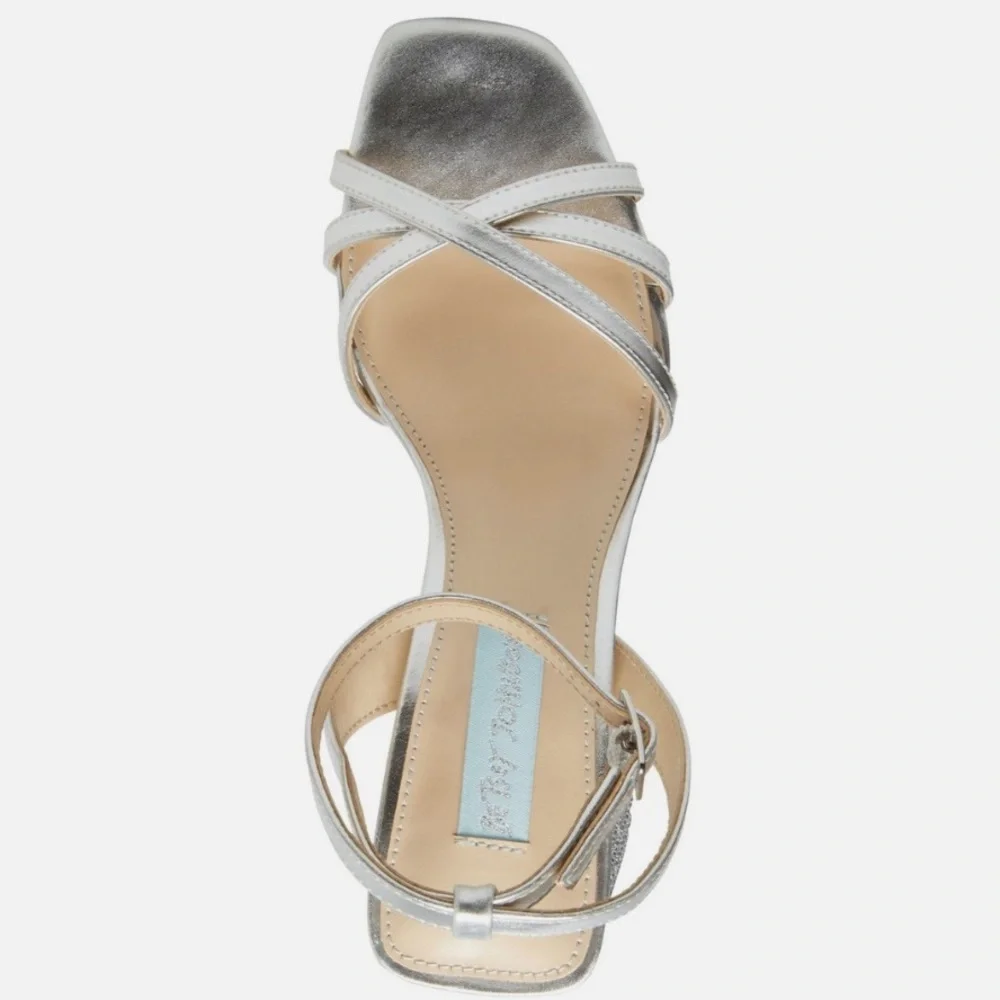Betsey Johnson Zhara Silver Metallic Rhinestone Block Heel Sandals Size 11